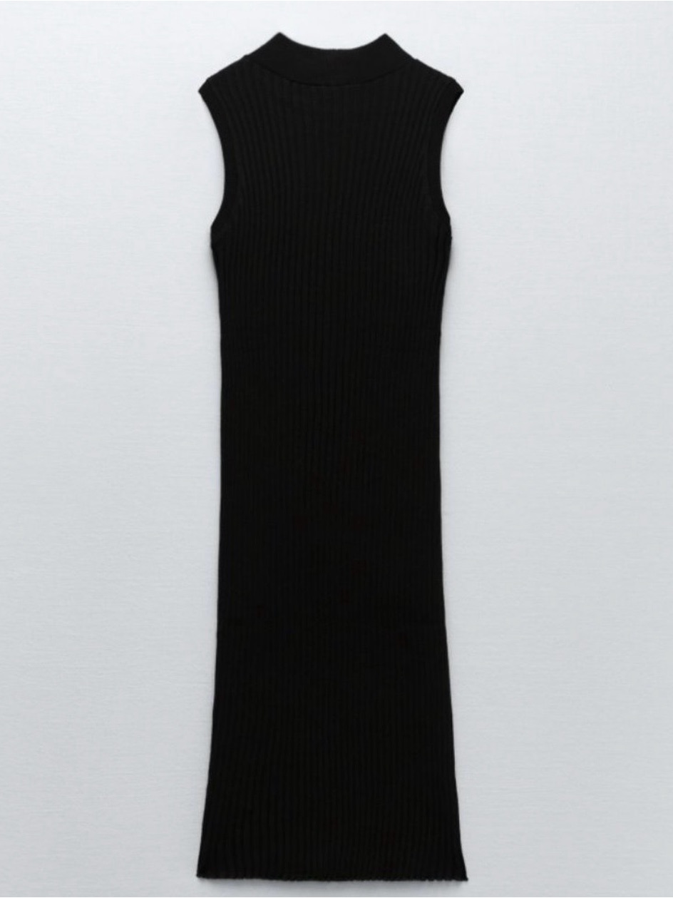 Zara Black Ribbed-Knit Sleeveless Midi Dress